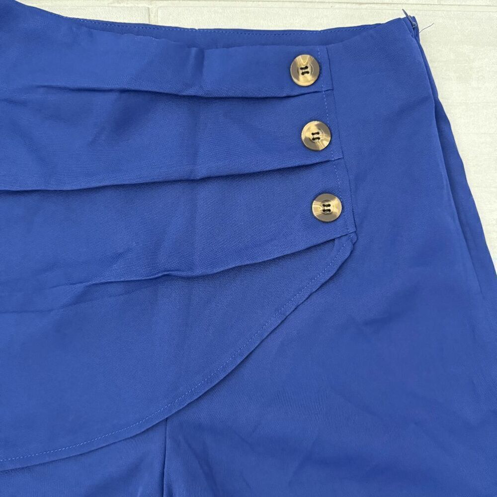 Wrapover Button Shorts Skort Sailor Blue Side Zipper Small High Waisted 4" insea - Picture 3 of 8